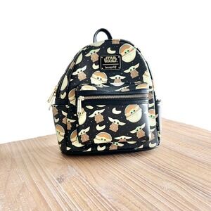 Loungefly Star Wars The Mandalorian Grogu Baby Yoda Mini Backpack Black Multi